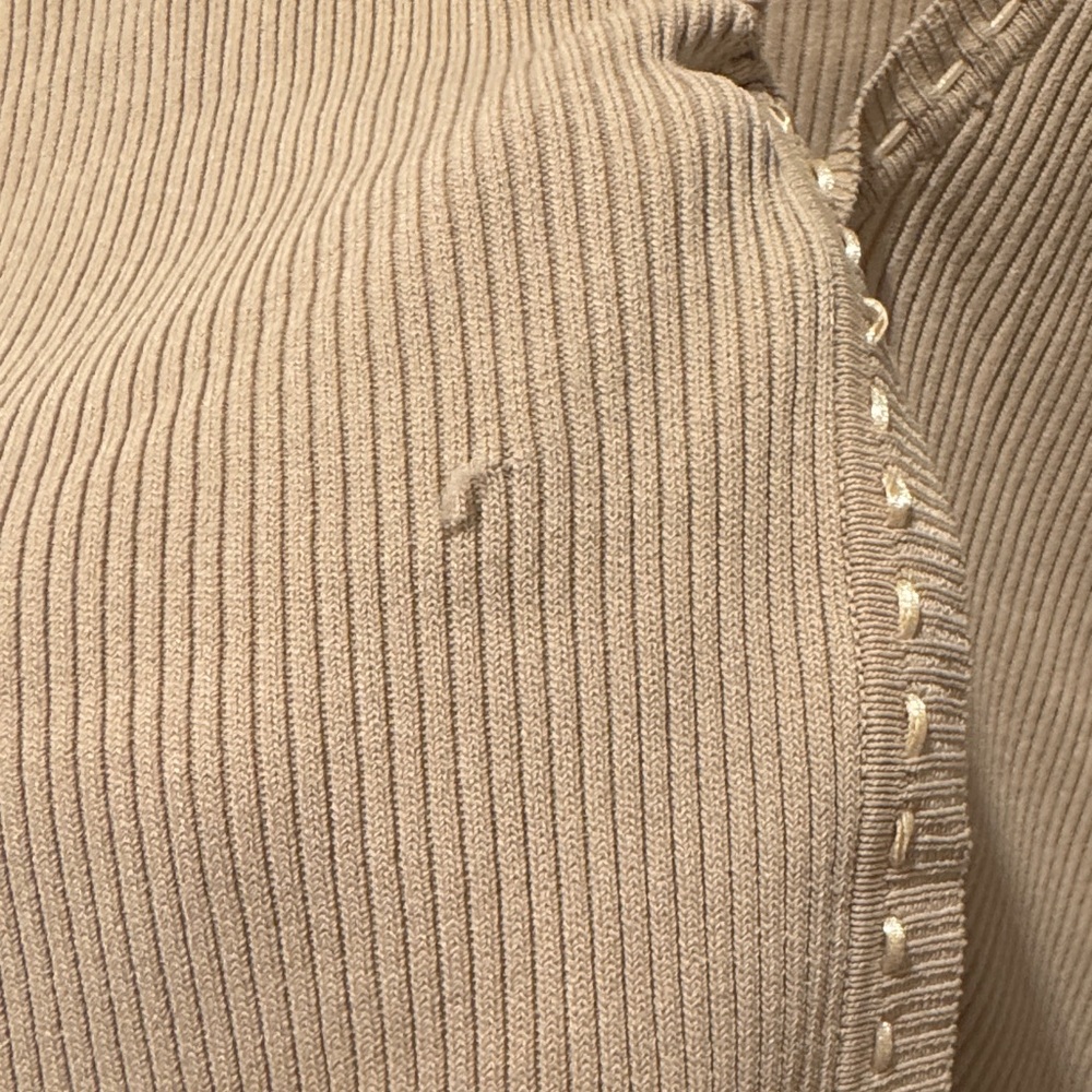 Max Studio Tan Ribbed V-Neck Cardigan with Ruffle Hem - Picture 5 of 8